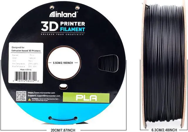 Alt view image 4 of 7 - INLAND PLA 3D Printer Filament - 3D Printing PLA Filament 1.75mm, Dimensional Accuracy +/- 0.03mm - 1kg Cardboard Spool (2.2 lbs), Black PLA