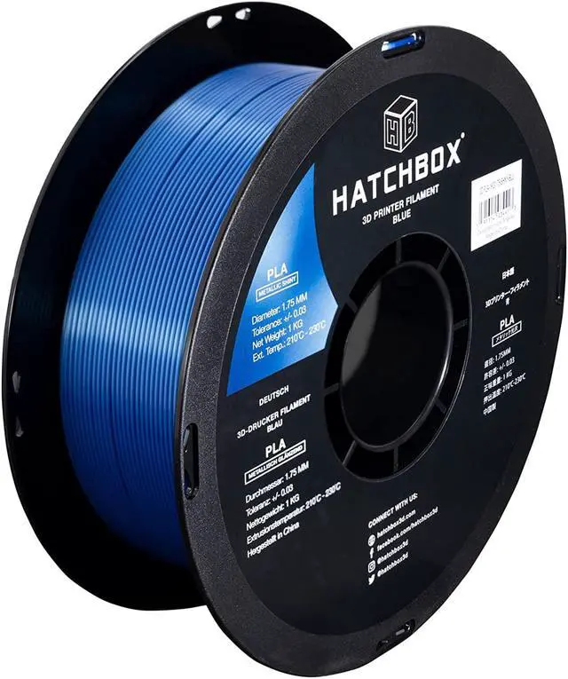 Main image of HATCHBOX Metallic Finish PLA 3D Printer Filament, Dimensional Accuracy +/- 0.03 mm, 1 kg Spool, 1.75 mm, Blue