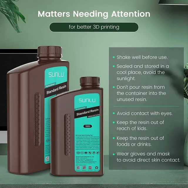 Alt view image 4 of 7 - SUNLU 3D Printer Resin 1kg, Fast Curing Standard 3D Resin for LCD DLP SLA 3D Printers, 395 to 405nm UV Curing 3D Printing Liquid Photopolymer Resin, Low Shrinkage, High Precision, 1000g, Dark Grey