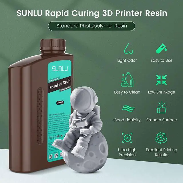 Alt view image 2 of 7 - SUNLU 3D Printer Resin 1kg, Fast Curing Standard 3D Resin for LCD DLP SLA 3D Printers, 395 to 405nm UV Curing 3D Printing Liquid Photopolymer Resin, Low Shrinkage, High Precision, 1000g, Dark Grey