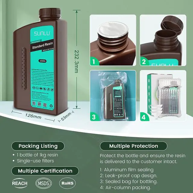 Alt view image 5 of 7 - SUNLU 3D Printer Resin 1kg, Fast Curing Standard 3D Resin for LCD DLP SLA 3D Printers, 395 to 405nm UV Curing 3D Printing Liquid Photopolymer Resin, Low Shrinkage, High Precision, 1000g, Dark Grey