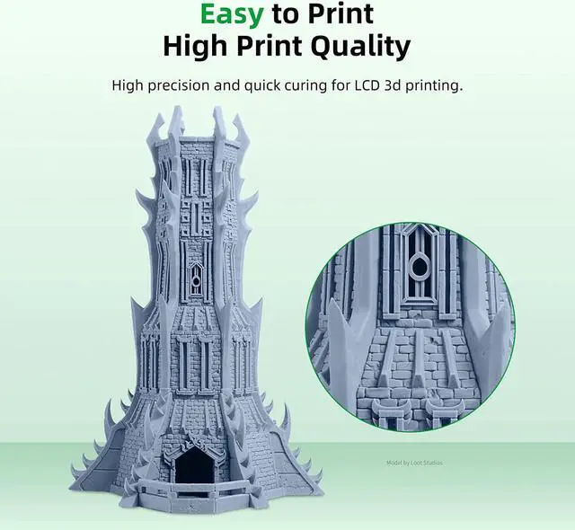 Alt view image 6 of 7 - ANYCUBIC 3D Printer Resin with Low Odor and Safety, 405nm UV Plant-Based Rapid Resin with High Precision and Quick Curing for LCD 3D Printing (Grey, 1000g)