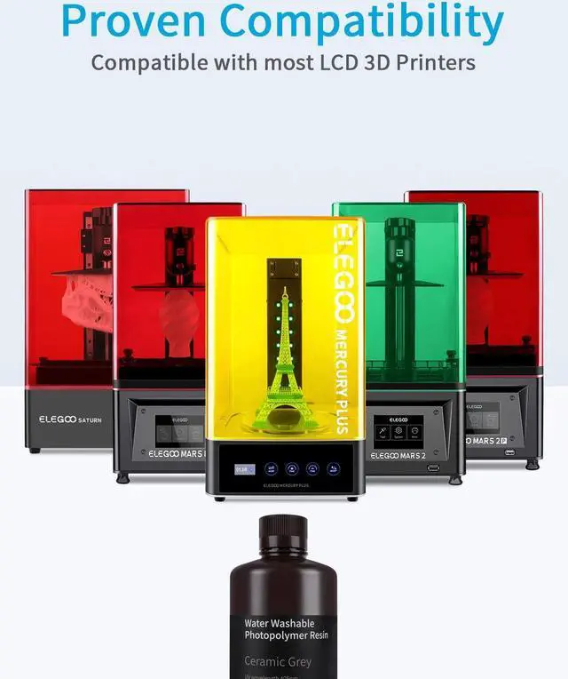Alt view image 5 of 7 - ELEGOO Water Washable 3D Printer Resin, Rapid Precise Printing Resin 405nm Curing Resin for LCD 3D Printer, Grey 1000g
