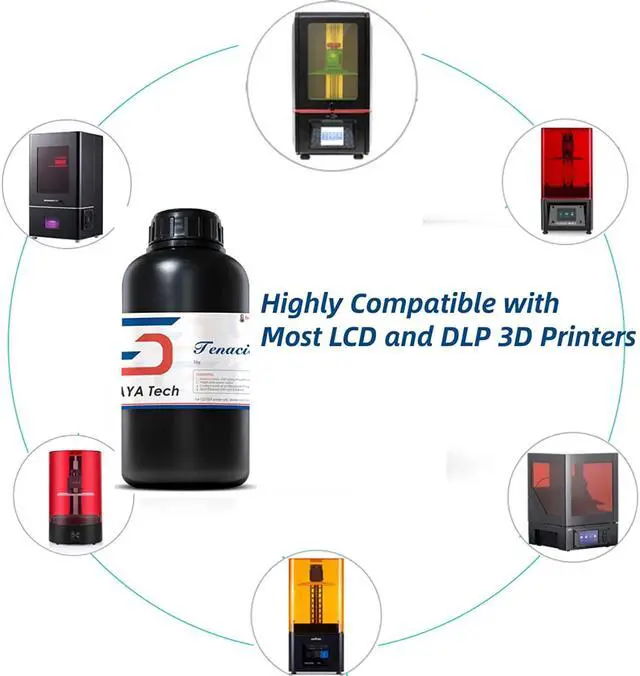 Alt view image 5 of 7 - Siraya Tech Tenacious 3D Printer Resin Flexible 405nm UV-Curing Resin with High Impact Resistance Standard Photopolymer Resin for LCD DLP 3D Printing (1000g, Clear)