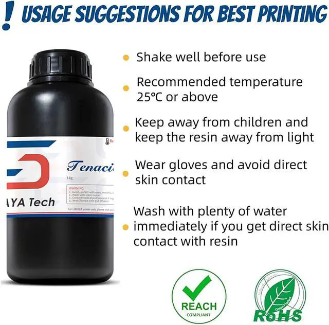 Alt view image 6 of 7 - Siraya Tech Tenacious 3D Printer Resin Flexible 405nm UV-Curing Resin with High Impact Resistance Standard Photopolymer Resin for LCD DLP 3D Printing (1000g, Clear)