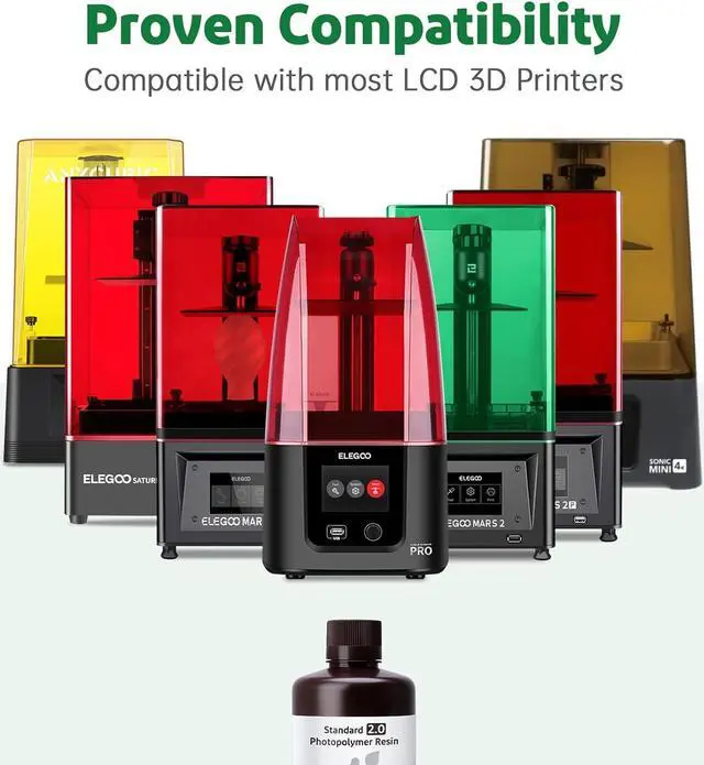 Alt view image 5 of 7 - ELEGOO Standard 2.0 3D Printer Resin 1000g Grey, Rapid Precise Printing Low Odor 405nm LCD UV-Curing for LCD 3D Printer