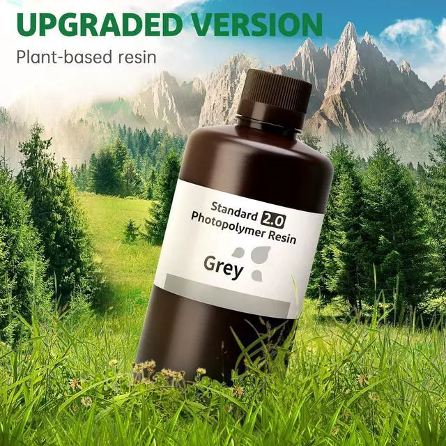 Alt view image 2 of 7 - ELEGOO Standard 2.0 3D Printer Resin 1000g Grey, Rapid Precise Printing Low Odor 405nm LCD UV-Curing for LCD 3D Printer