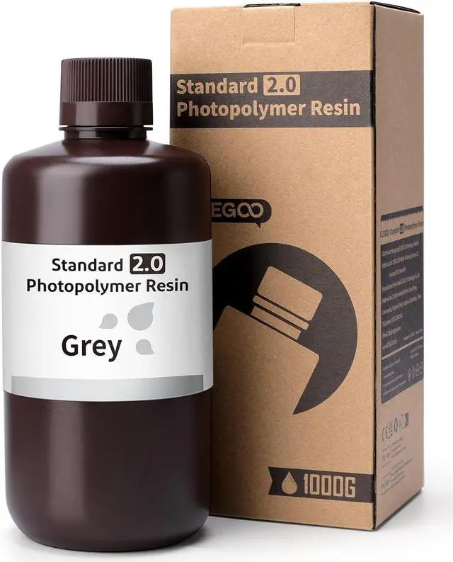 Alt view image 7 of 7 - ELEGOO Standard 2.0 3D Printer Resin 1000g Grey, Rapid Precise Printing Low Odor 405nm LCD UV-Curing for LCD 3D Printer