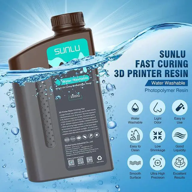 Alt view image 2 of 7 - SUNLU Water Washable Resin 1000g, Fast Curing 3D Printer Resin for LCD DLP SLA Resin 3D Printers, 395 to 405nm UV Curing 3D Printing Liquid Photopolymer Resin, Low Shrinkage, High Precision, 1kg, Grey