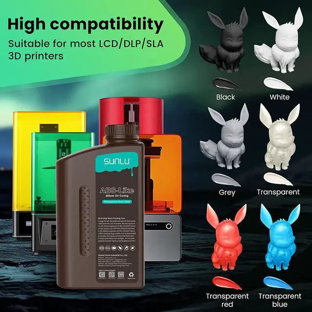 Alt view image 6 of 7 - SUNLU 2000G ABS Like Resin For 3D Printer, 405nm UV Curing Photopolymer Rapid 3D Resin For 2K 4K 6K 8K LCD/DLP/SLA 3D Printers, Non-Brittle & High Precision & Low Shrinkage, 2KG, Grey