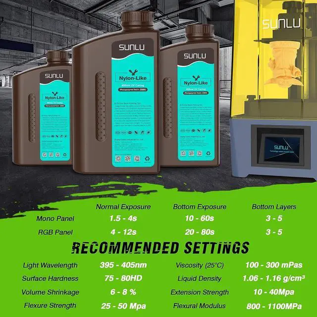Alt view image 7 of 7 - SUNLU 3D Printer Resin, Strong Durable Nylon Like 3D Resin for LCD DLP SLA Resin 3D Printers, 395-405nm UV Light Curing 3D Printing Liquid Photopolymer Resin, Good for Functional Parts, 1000g, Black