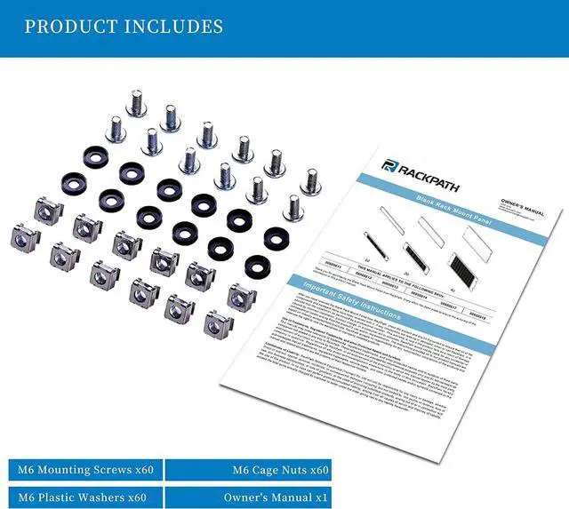 Alt view image 7 of 7 - 1U Blank Rack Mount Panel Spacer (10 Pack) for 19in Server Rack Enclosure or Network Cabinet