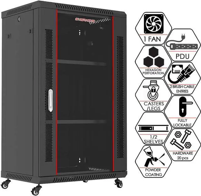 Alt view image 2 of 7 - Sysracks - Server Rack  Wall Mount Rack - Locking Cabinet for Network - Electronics - Security - Audio - Video - AV Equipment - Data Rack - Legs/Power Strip/Shelf/Fan - 24-Inch Deep Sysracks (18U)
