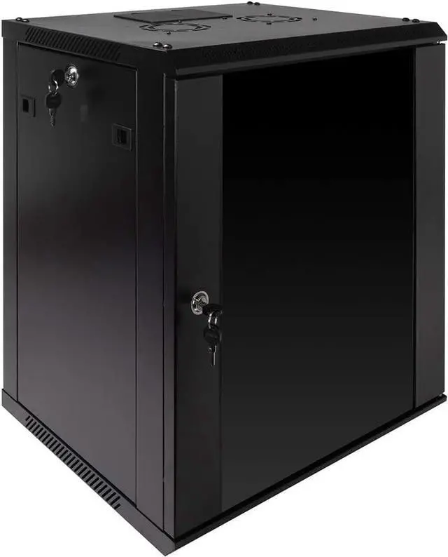Alt view image 2 of 6 - NavePoint 12U Server Rack Enclosure with Glass Door, Cooling Fan, Locks, & Removable Side Panels - 12U Wall Mount Network Cabinet 19 Inch Rack 17.7 Inches Deep