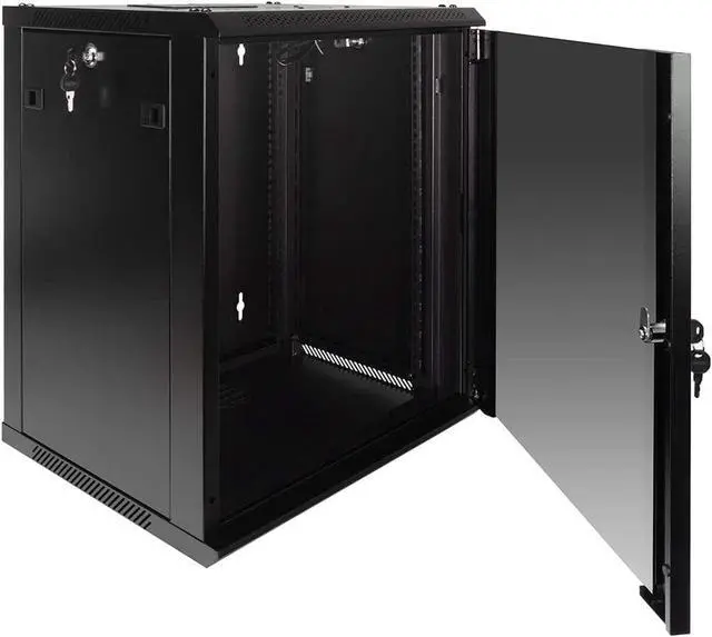 Alt view image 3 of 6 - NavePoint 12U Server Rack Enclosure with Glass Door, Cooling Fan, Locks, & Removable Side Panels - 12U Wall Mount Network Cabinet 19 Inch Rack 17.7 Inches Deep
