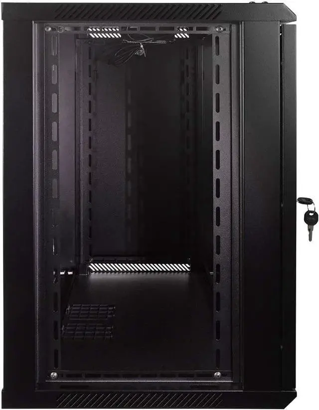 Alt view image 4 of 6 - NavePoint 12U Server Rack Enclosure with Glass Door, Cooling Fan, Locks, & Removable Side Panels - 12U Wall Mount Network Cabinet 19 Inch Rack 17.7 Inches Deep