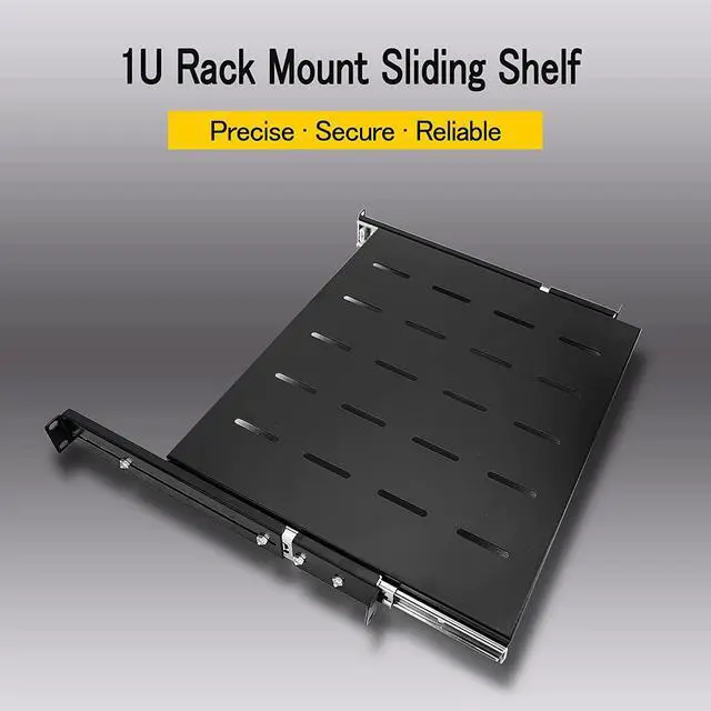 Alt view image 2 of 6 - Raising Electronics Sliding Rack Server Shelf 1U 19'' 4 Post Rack Mount-Adjustable 15''-22''