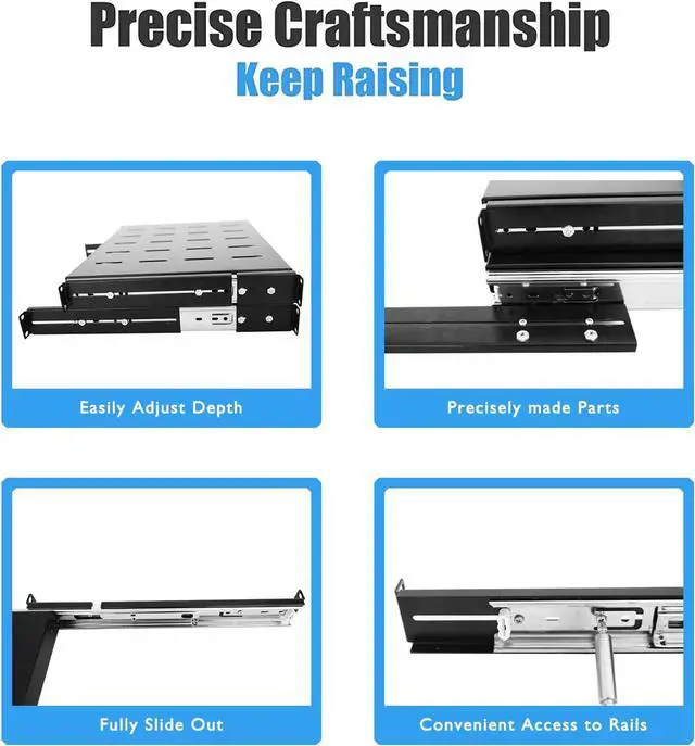 Alt view image 5 of 6 - Raising Electronics Sliding Rack Server Shelf 1U 19'' 4 Post Rack Mount-Adjustable 15''-22''