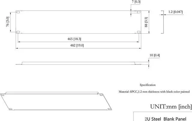 Alt view image 3 of 3 - 5 Pack of 2U Blank Panel - Metal Server Rack Panel for 19in Server Rack Cabinet or Enclosure, Black (2UBP5PC)
