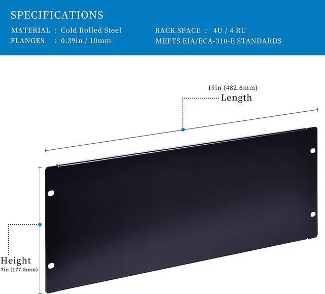 Alt view image 2 of 7 - 4U Blank Rack Mount Panel Spacer for 19in Server Rack Enclosure or Network Cabinet  2 Pack