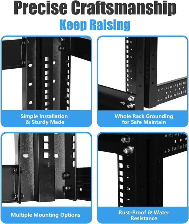 Alt view image 4 of 6 - Raising Electronics Server Rack 4 Post Open Rack Frame Rack Enclosure 19 Inch Adjustable Depth Aluminum (27U,56Inch Height)