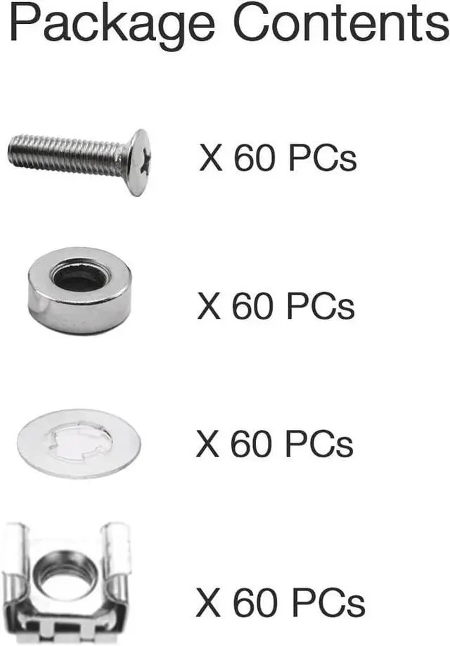 Alt view image 4 of 5 - 60-Pack M6 x 16mm Screws and Cage Nuts for Server Shelf Cabinets Rack Mount Screw