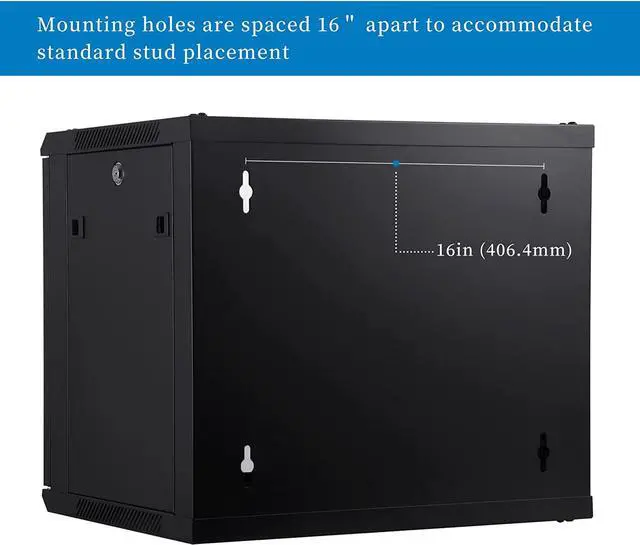 Alt view image 4 of 7 - RackPath 9U Wall Mount Server Cabinet Network Rack Enclosure, Quiet Cooling Fan, Perforated Door, Black