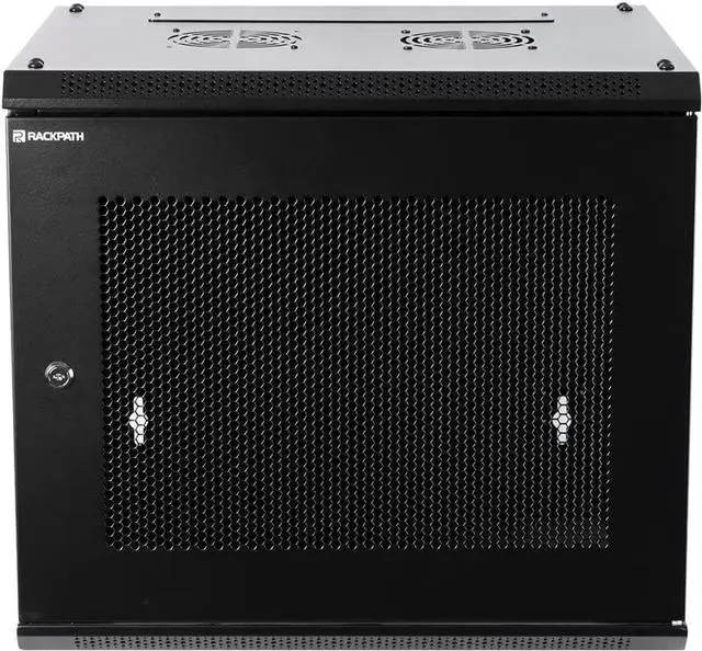 Alt view image 6 of 7 - RackPath 9U Wall Mount Server Cabinet Network Rack Enclosure, Quiet Cooling Fan, Perforated Door, Black