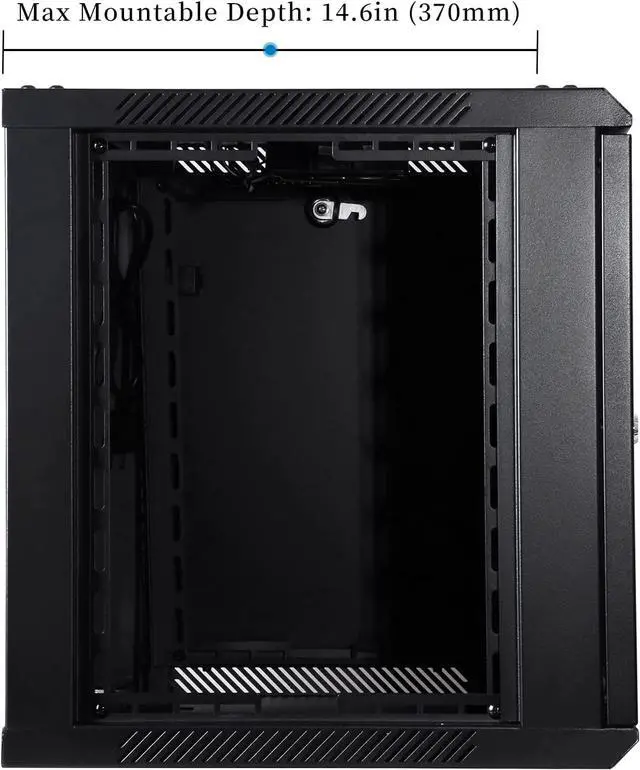 Alt view image 3 of 7 - RackPath 9U Wall Mount Server Cabinet Network Rack Enclosure, Quiet Cooling Fan, Perforated Door, Black