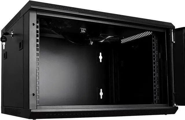 Alt view image 5 of 7 - RackPath 6U Wall Mount Server Cabinet Network Rack Enclosure, Quiet Cooling Fan, Perforated Door, Black