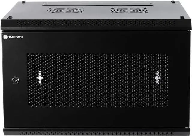 Alt view image 6 of 7 - RackPath 6U Wall Mount Server Cabinet Network Rack Enclosure, Quiet Cooling Fan, Perforated Door, Black