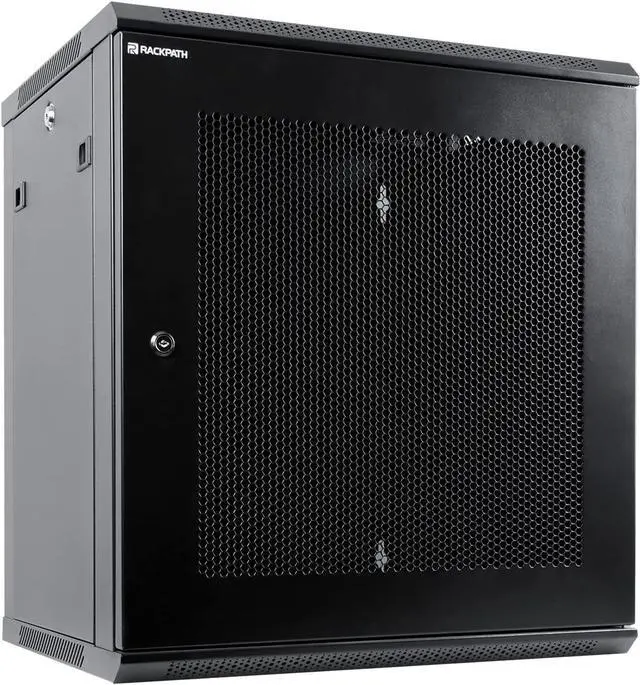 Main image of RackPath 12U Wall Mount Server Cabinet Network Rack Enclosure, Quiet Cooling Fan, Perforated Door, Black