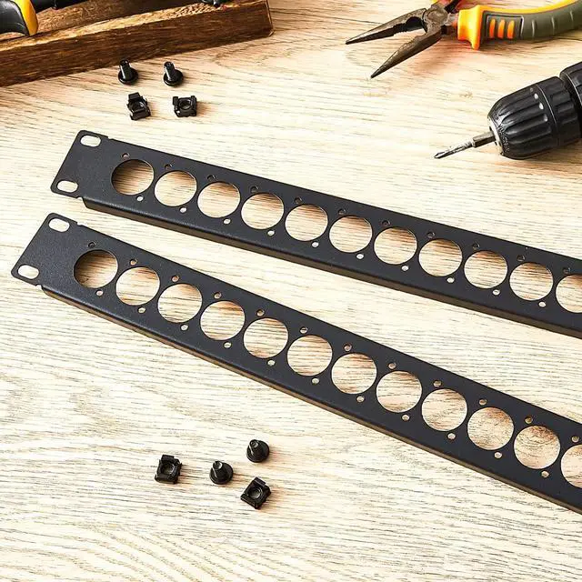 Alt view image 5 of 7 - 4 Pcs 1U Rack Panel XLR HDMI Audio Rack Mount Panel Connectors with M6 Screws Metal Punch Out Component Panel for Audio Enclosure Server Computer Equipment Studio, 19 Inch (16D Series)