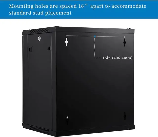 Alt view image 4 of 7 - RackPath 12U Wall Mount Server Cabinet Network Rack Enclosure, Quiet Cooling Fan, Perforated Door, Black