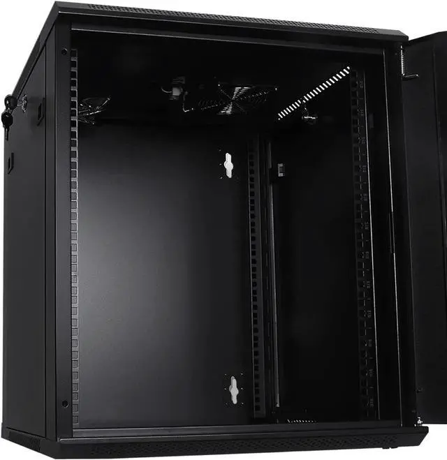 Alt view image 5 of 7 - RackPath 12U Wall Mount Server Cabinet Network Rack Enclosure, Quiet Cooling Fan, Perforated Door, Black