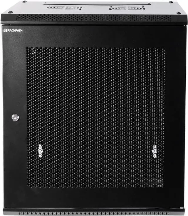Alt view image 6 of 7 - RackPath 12U Wall Mount Server Cabinet Network Rack Enclosure, Quiet Cooling Fan, Perforated Door, Black