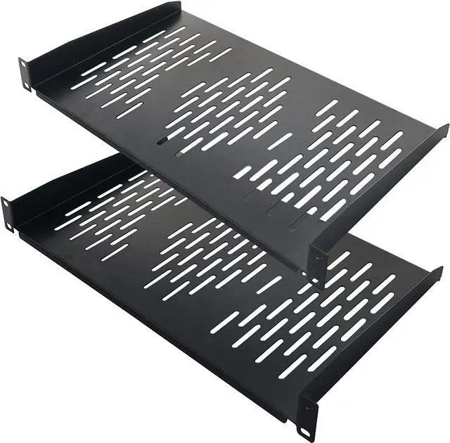 Main image of RIVECO 2PCS 1U Rack Shelves, 19 Cabinet Mount 1 U Tray Vented Cantilevers for Computer Case Shelf Mounting, 10 Inches 25CM Depth, Black