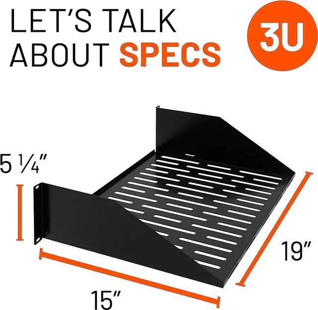 Alt view image 3 of 7 - ECHOGEAR 3U Rack Shelf - Universal Design Works with Any Rack - Holds 75bs of Servers, Network Gear, or AV Equipment - 15" Deep Steel Shelf with Ventilated Design - Install Hardware Included