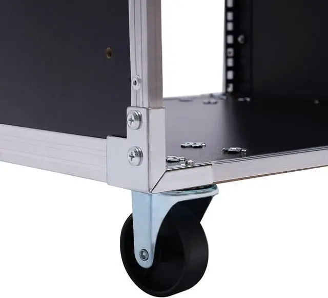 Alt view image 7 of 7 - Av Rack Case with Wheels, 12u Metal Studio Rack Cabinet, Built-in Handles, Locking Swivel Caster Wheels, Telecom, Equipment Rack for Indoor Use in Ktv Rooms, Conference Rooms (Black)