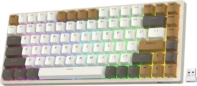 Main image of RK ROYAL KLUDGE RK84 RGB Limited Ed, 75% Triple Mode BT5.0/2.4G/USB-C Hot Swappable Mechanical Keyboard, 84 Keys Wireless Gaming Keyboard, RK Yellow Switch, Macchiato White