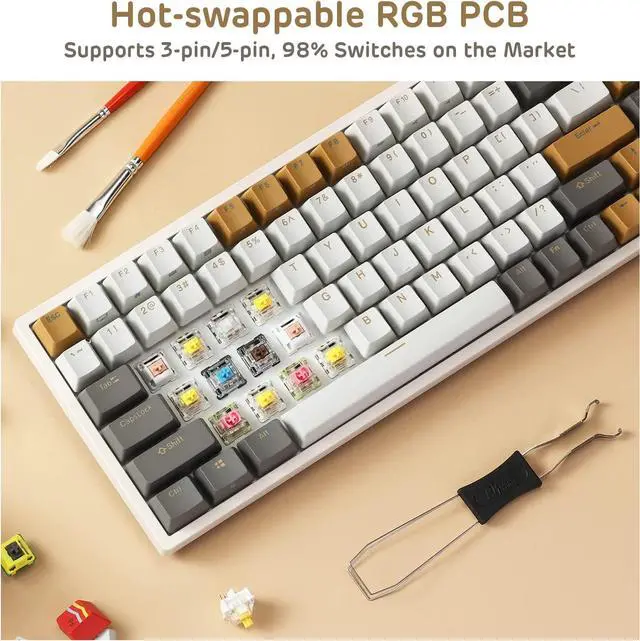 Alt view image 5 of 7 - RK ROYAL KLUDGE RK84 RGB Limited Ed, 75% Triple Mode BT5.0/2.4G/USB-C Hot Swappable Mechanical Keyboard, 84 Keys Wireless Gaming Keyboard, RK Yellow Switch, Macchiato White