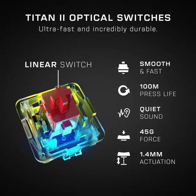 Alt view image 2 of 6 - ROCCAT Vulcan II Max  Optical-Mechanical PC Gaming Keyboard  Black & Kone XP Air  Wireless Customizable Ergonomic RGB Gaming Mouse, 4D Wheel  Black