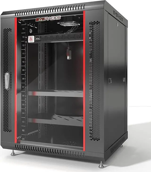 Main image of Server Rack - Wall Mount Networking Cabinet - Locking IT Cabinet - 19 Inch Enclosure Av Audio Video Rack Lockable Cabinet Network Rack with POWERBAR - Shelf - Fan (15U (24" w x18 d x30 h))