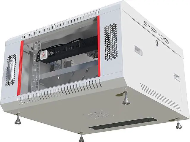 Alt view image 6 of 7 - Sysracks 6U Wall Mount Gray IT Network Av Data Server Rack Cabinet Enclosure 24 Inch Depth - Shelf - 8-Way PDU - Fan - Adjustable Feet - Hardware