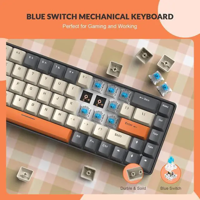 Alt view image 4 of 7 - RK-T8PR0 Wired 65% Mechanical Gaming Keyboard and Mouse Combo with RGB Backlit Anti-ghosting TKL Mini 68 Key Coiled C to A Cable Tactile Blue Switch for PS4 PS5 Xbox PC Mac Gamer(Dark Gray)