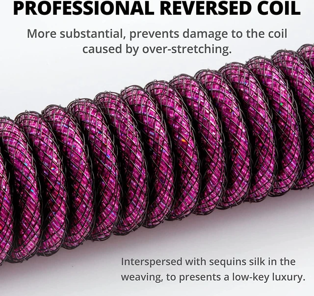 Alt view image 2 of 6 - GUNMJO Starlight Coiled USB C Keyboard Cable for Gaming Keyboard, Double-Sleeved Mechanical Keyboard Cable with Detachable Metal Aviator, 1.5M USB-C to USB-A, Purple Color with Gold Aviator Connector