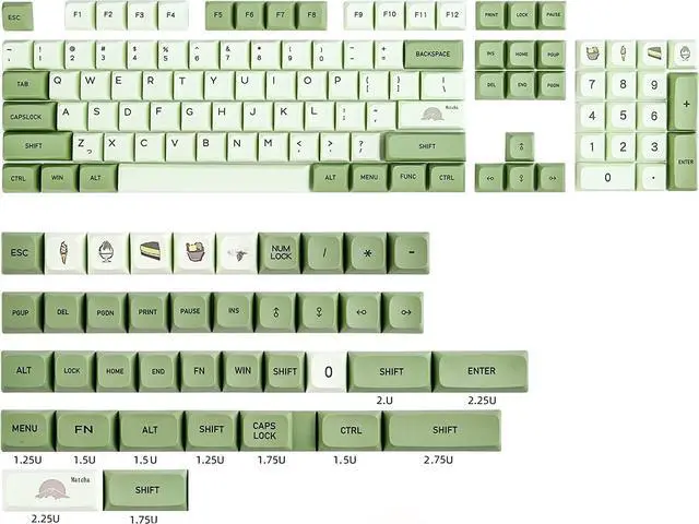 Alt view image 2 of 5 - Ussixchare Matcha Keycaps PBT 122-Key Green Gaming keycaps Set XDA Profile Japanese keycaps Dye-Sub ANSI Layout for Cherry MX Keyboard(Matcha English)