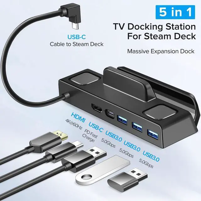 Alt view image 2 of 7 - iVoler Docking Station for Steam Deck/ROG Ally/Lenovo Legion Go, 5-in-1 Hub Steam Deck Dock with HDMI 2.0 4K@60HZ, Support PD 3.0 Fast Charging,3 USB-A 3.0 and Fast Charging USB-C Port