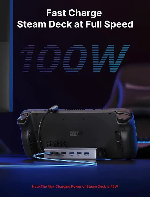 Alt view image 6 of 7 - JSAUX Docking Station for Steam Deck/ROG Ally, 6-in-1 Steam Deck Dock with HDMI 2.0 4K@60Hz, Gigabit Ethernet, 3 USB-A 3.0 and 100W USB-C Charging Port, Compatible with Steam Deck OLED-HB0603