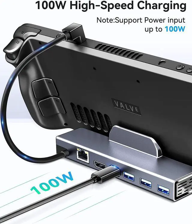 Alt view image 5 of 7 - iVoler Upgraded 4K 60Hz 1000Mbps LAN Docking Station for Steam Deck,Gigabit Ethernet,Aluminum Steam Deck Dock Stand with HDMI2.0 4K@60Hz, 3 USB3.0, Fast Charging Dock for Valve Stream Deck,Space Gray